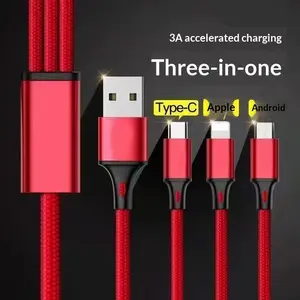 100w Four-In-One Braided Fast Charging Cable, USB Quick Phone Charger, Compatible with iPhone Oneplus Xiaomi Dual Type-C iOS Micro Interfaces