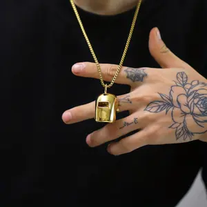 Hip Hop Welder Mask Pendant Necklace - Titanium Steel Geometric Jewelry for Men & Women, Unique Birthday Gift, Festival Accessory