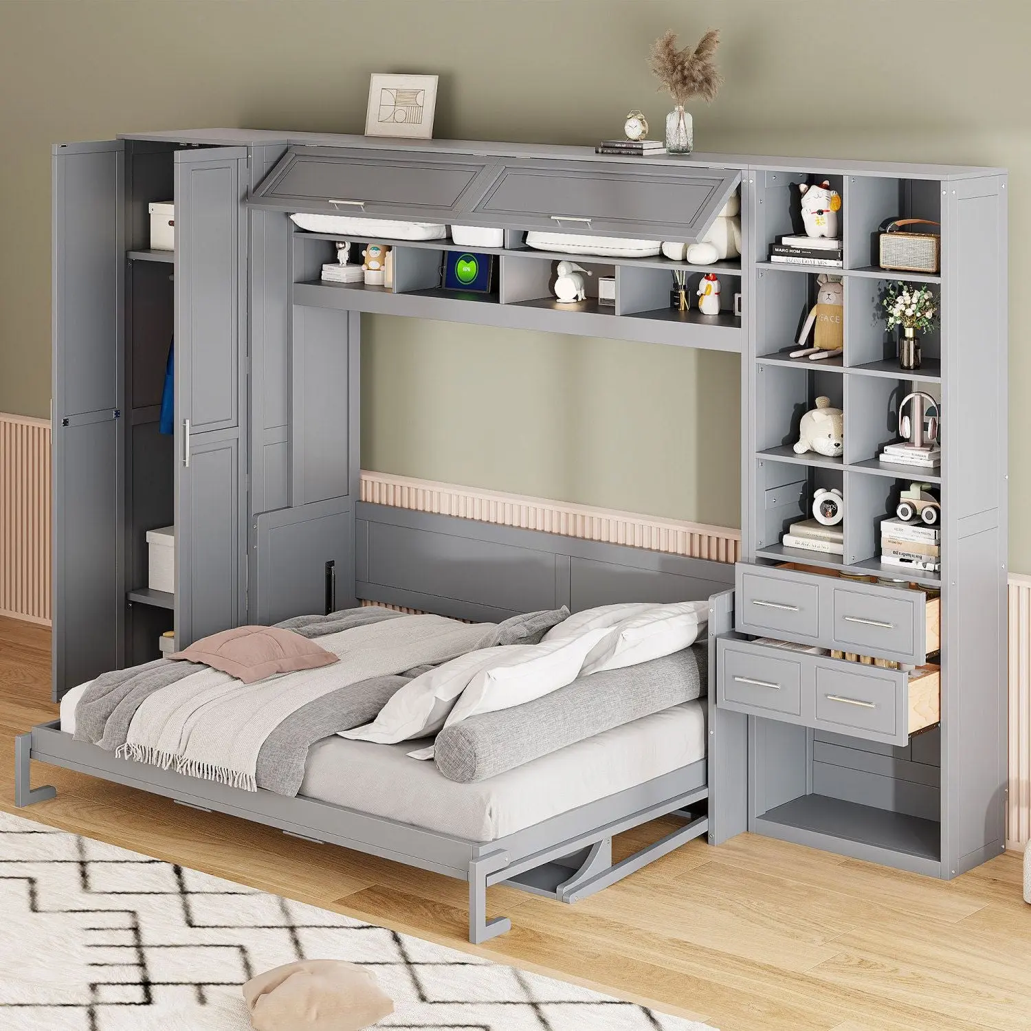 Queen Size Murphy Bed – Modern Wall Bed with Storage for Small Spaces