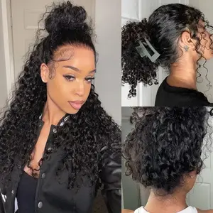 Yilike Deep Wave 360 Lace Front Wigs Human Hair Invisi Strap HD Full Lace Front Wigs Human Hair Pre Plucked with Drawstring 180 Density Curly Wig 360 Glueless Lace Frontal Wigs for Women
