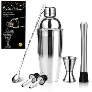 Stainless Steel Double-Wall Vacuum Insulated Cocktail Shaker – Built-in Measuring Lid + Strainer, Professional Martini Shaker for Home Bar