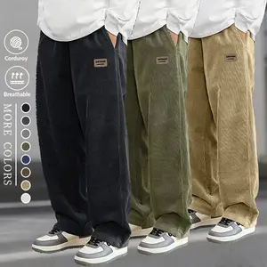 Men's Corduroy Casual Pants Three-Pack Loose Fit Trendy Breathable Comfortable Versatile Design Streetwear Everyday Wear Stylish Long Pants for Daily Outings and Commuting