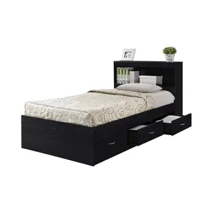 212 MAIN Hodedah HIBT60 Black Twin-Size Captain Bed - Wood Construction, 3 Drawers, Headboard, Storage Bed