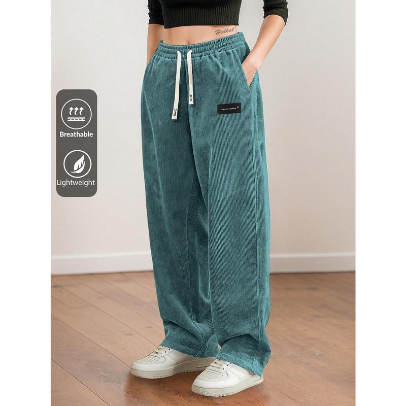 Women's Straight Leg Corduroy Pants Featuring Drawstring Elastic Waist, Fit for Casual, Sports, Hiking, Spring/Autumn