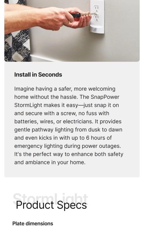 StormLight - Socket Cover with built in battery backup night light.