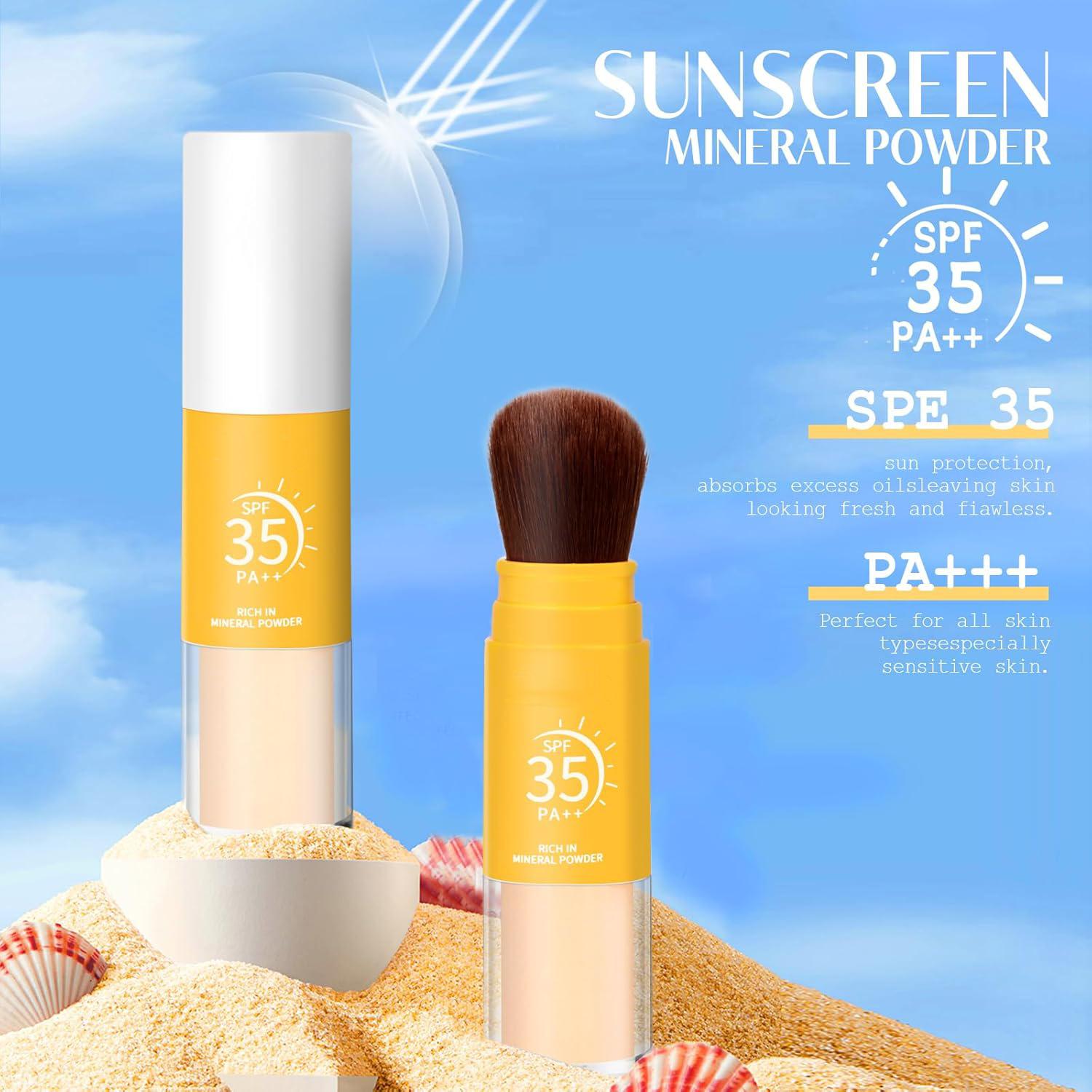 Mineral Powder Sunscreen for Face Scalp & Hair,SPF 35 Brush on Sunscreen Setting Powder,Vacation Essentials,Travel Size Sunscreen,Beach Essentials,Oil Control Natural Matte Finish