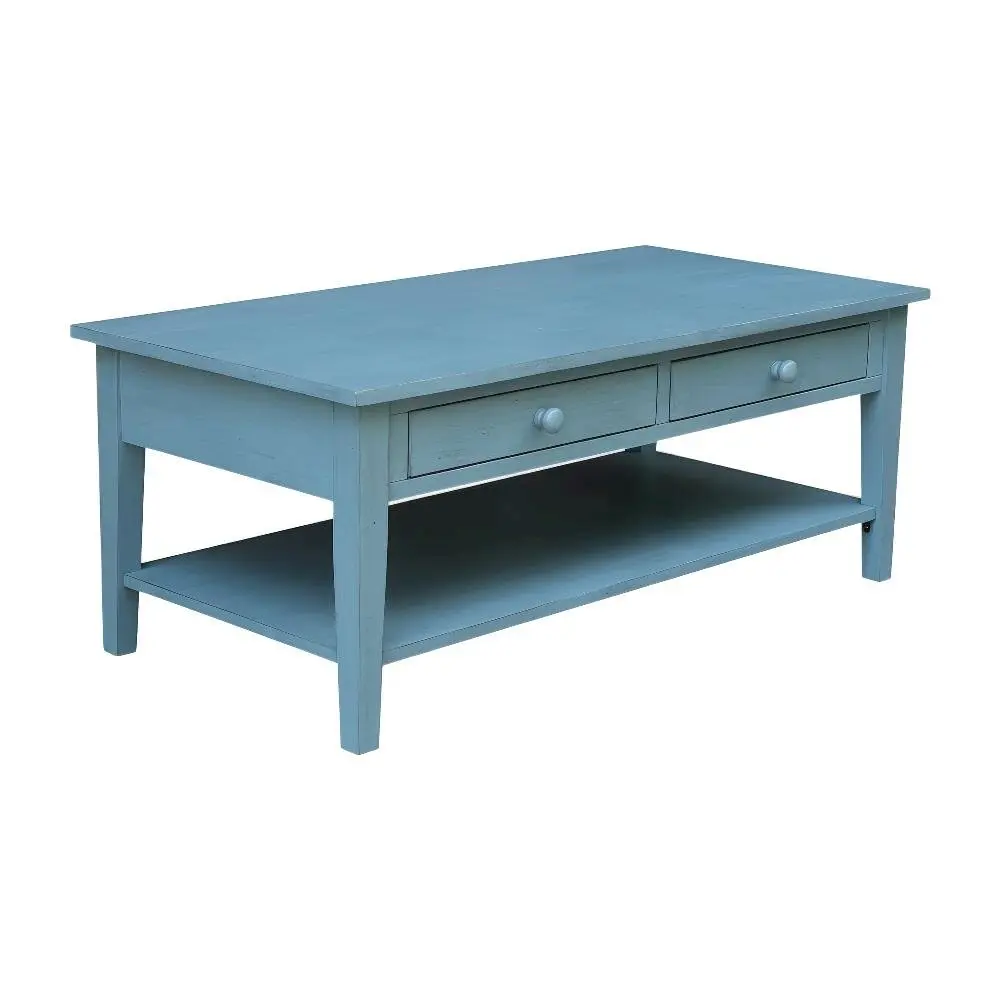 Antique Look Rubbed Finish Ocean Blue Parawood Coffee Table with Easy-Care Surface