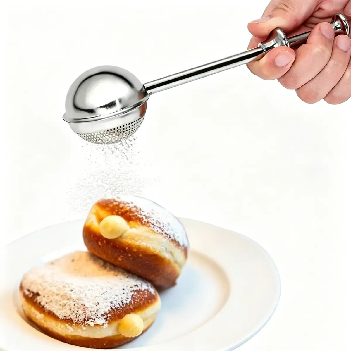 Stainless Steel Baking Sifter with Long Handle - Versatile Use Flour Duster, Powdered Sugar Shaker for Kitchen