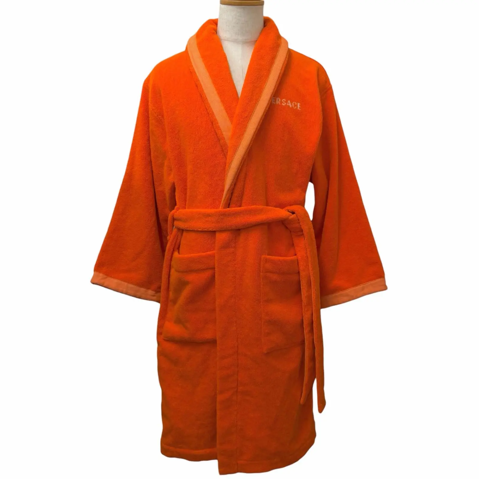 Pre-owned VERSACE Cotton Small Leather Goods Terry Jacquard Bathrobe