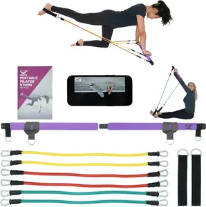 ® Pilates Bar Kit & Video,Portable Home Gym, 6 to 12 Resistance Bands or with Waist Trainer,Reformer,Workout Equipment,Exercise Squat,Body Fitness Stick,Yoga Toning Abs Arms & Legs,Booklet