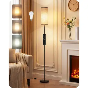 64.4” Dimmable Floor Lamp for Living Room with Remote and Foot Switch, Modern Standing Tall Corner Floor Lamp for Bedroom, 10W 900LM LED Bulb Included, 3000K-6500K, Beige, FCC Listed E06LD05W1