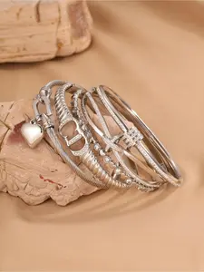 5-Piece Fashionable Classic 304 Stainless Steel Bracelet Set, Multilayered Bangles, Stackable Bracelets, a daily fashion essential featuring a unique waterproof and rust-resistant design, perfect for everyday wear, Mother's Day, and Thanksgiving