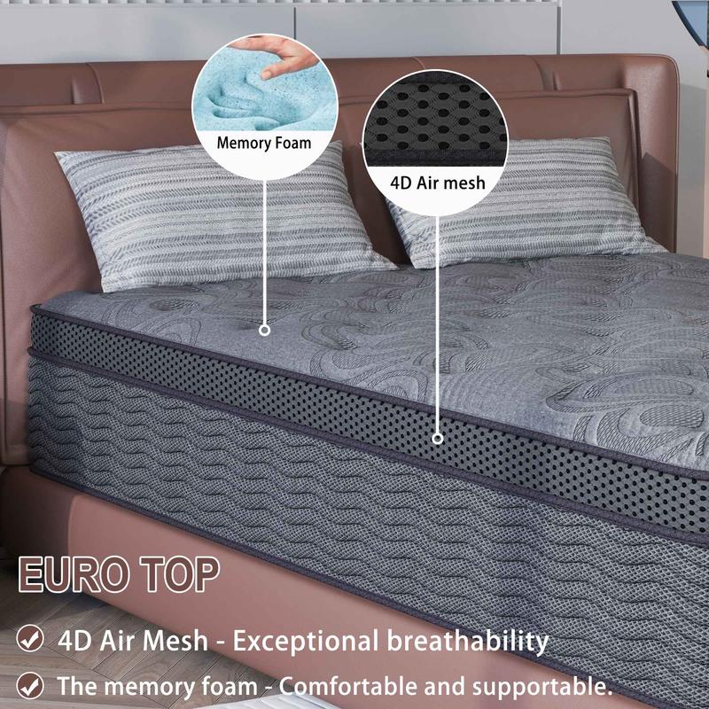 12/14 Inch Gel Memory Foam Mattress Twin Full Queen King Bed Hybrid Pocket Spring Mattress  In A Box ,Medium Firm Motion Isolation