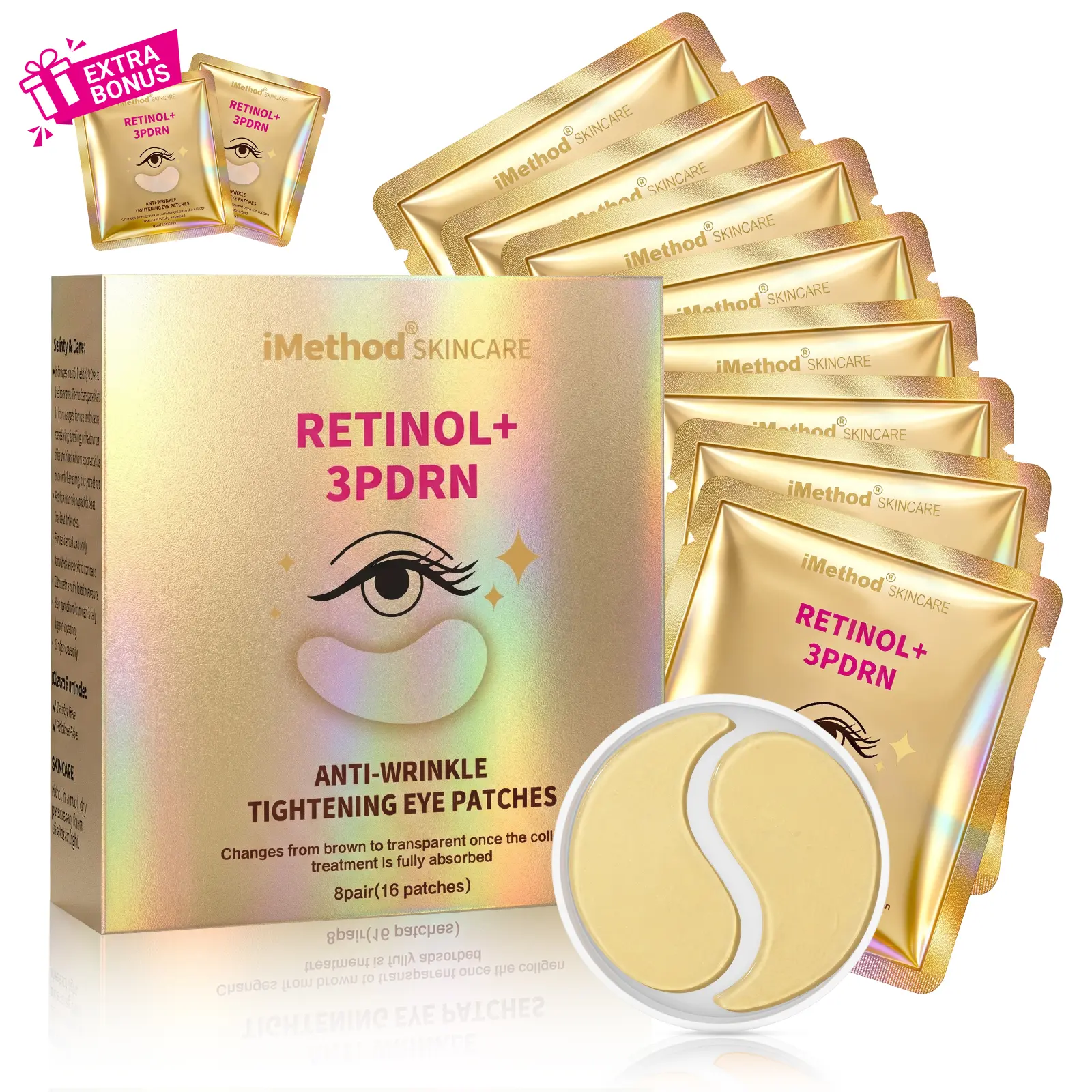 【8Pair+Free Gift 2Pair】iMethod Retinol + 3PDRN Anti-Wrinkle Eye Patches – Hydrating Under Eye Mask for Dark Circles, Puffiness & Fine Lines | Collagen Firming Eye Treatment