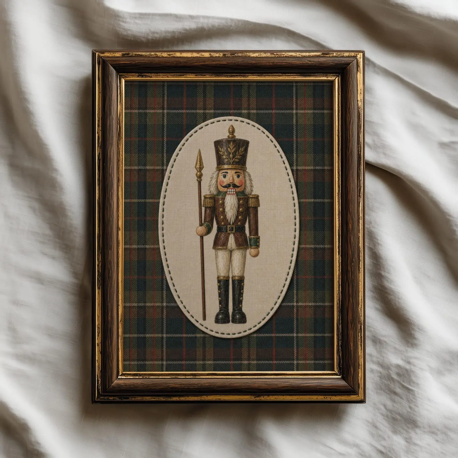 Traditional Nutcracker Art Print Green Tartan Christmas Wall Decor