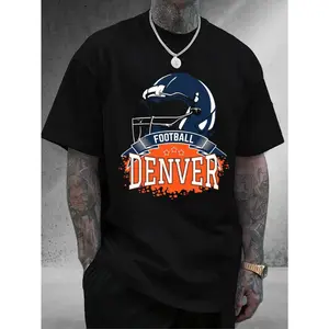 Men'S Denver Football Team Logo Graphic T-Shirt - 100% Unisex Casual Tee with Official Mascot & Helmet Design, Short Sleeve Round Neck Sports Apparel for Fans, Casual Attire & Holiday Gifts