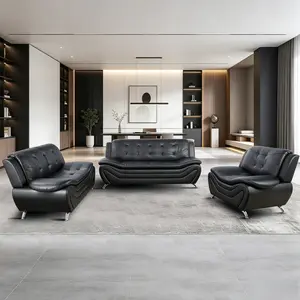 Faux Leather Modular Sofa Set – 1-Seat Armchair, 2-Seat Loveseat & 3-Seat Sofa, Cloud Cushion Couch with Pillow Top Armrests & Iron Legs, Easy Assembly Living Room Furniture for Apartment, Office, Lounge