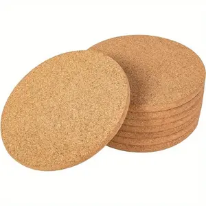 4pcs Round Cork Coasters, Wooden Coasters, Pot Holders, Table Insulation Pads, Home Kitchen Essentials, Heat Resistant, Non-Toxic, Made in China