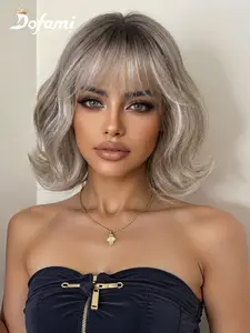 10 Inch Short Wavy Wigs for Women, Gorgeous Fluffy Wigs with Bangs, Synthetic Full Machine-Made Wigs for Party & Daily Wear