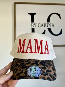 Embroidered MAMA Hat for Women | Mama Baseball Cap | Leopard Brim Trucker Hat | Mom Hat | Mother’s Day Gift | Adjustable Mama Hat