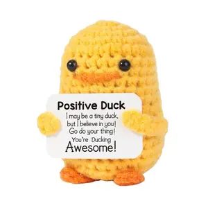 Crochet Positive Duck, Handmade Emotional Comfort Knitted Duck Doll with Positive Card, Cheer Up Plush Toy Gift for Family or Friend, Lovely Decorations for Home, Cute Duck Design