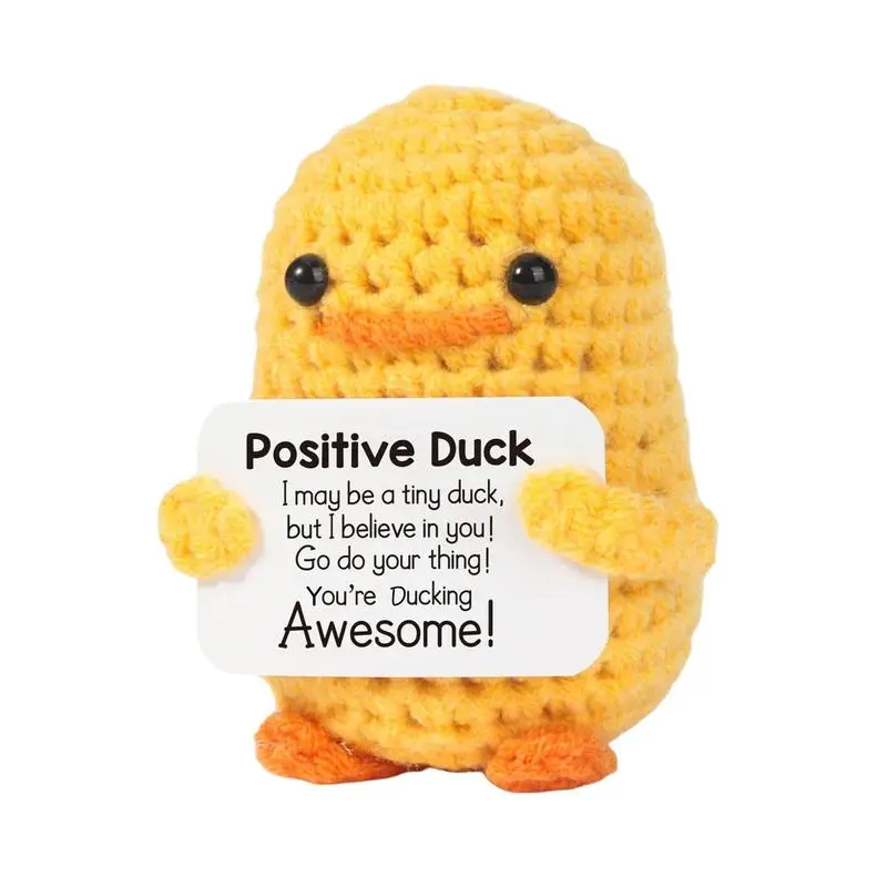 Crochet Positive Duck, Handmade Emotional Comfort Knitted Duck Doll with Positive Card, Cheer Up Plush Toy Gift for Family or Friend, Lovely Decorations for Home, Cute Duck Design