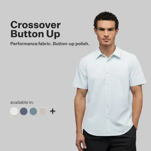 CUTS CLOTHING Men's Crossover Button-Up Shirt - Menswear Sun-Protective Plain Shortsleeve, Breathable Summer Fabric for Travel & Everyday