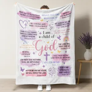 Luxuriously Soft Christian Bible Verse Blanket – Plush Fleece with "Child of God" & Inspirational Scripture Quotes in Pastel Hues, Perfect for Faith-Based Comfort & Encouragement