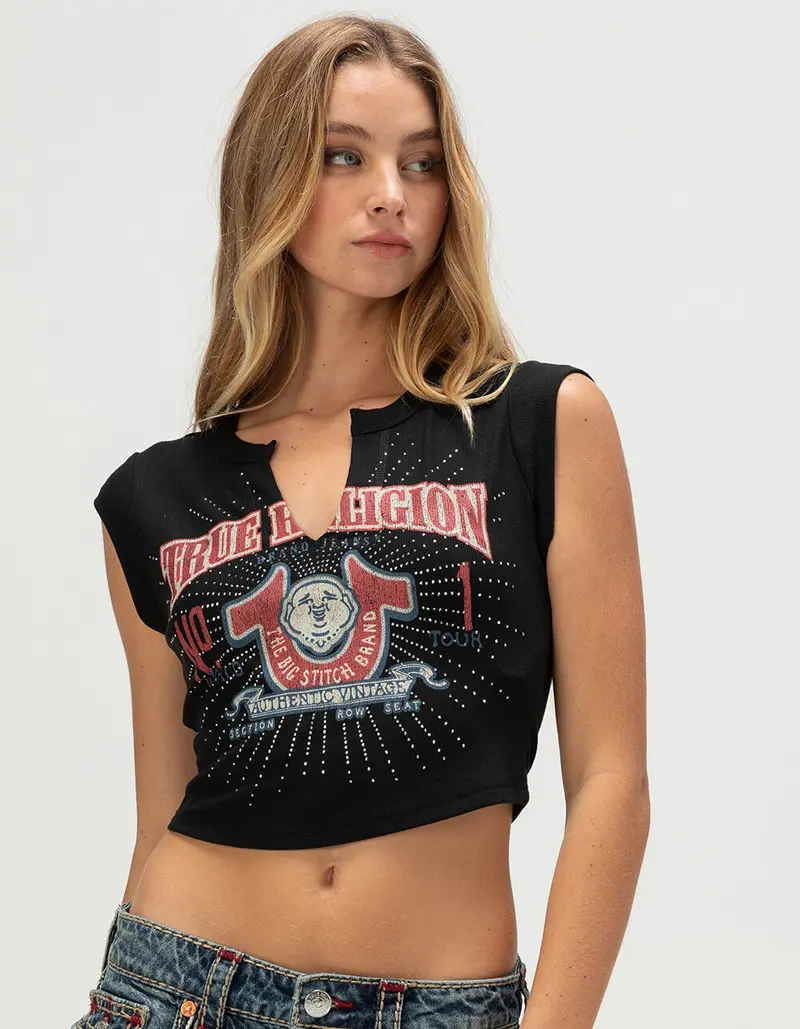 TRUE RELIGION KIRSH タンクトップ True Religion Crystal Lips Raw Hem Crop Tank Top | Urban Outfitters
