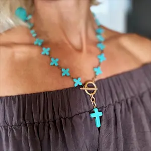 Howlite Cross Rosary Choker Necklace