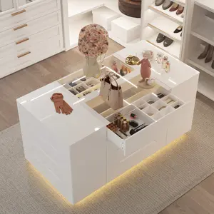 FUFU&GAGA Armoire Wardrobe Closet Island - 16-Drawer Storage with Tempered Glass, Multi-Functional Jewelry Organizer & Bedroom Cloakroom Furniture Cupboards Cabinets Dresser