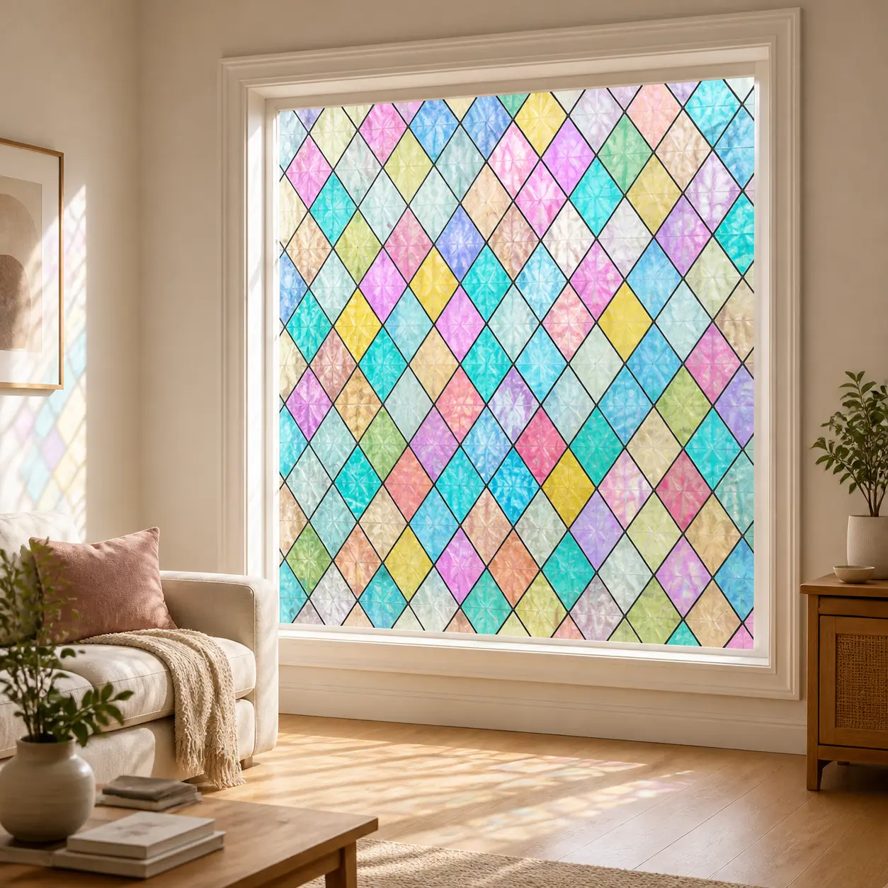 23.6in*118in/Vintage Art Deco Geometric Static Cling Stained Glass Window Film - 3D Faux Leaded Light Effect, UV Blocking, Removable Decal for Home & Office Decorative Stickers kitchen office whiteboard decoration pvc waterproof series mirror wall