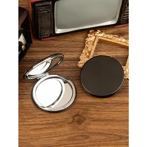 Black Leather PU Material Double-Sided Makeup Mirror, Round/Square/Heart Shape Optional, Portable Handheld Use For Pocket Or Bag, Ideal Gift For Festivals, Birthdays, Parties, Weddings, 1PC