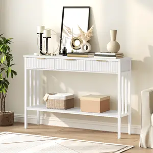 MAHANCRIS Console Table with Storage and Drawers, Narrow Long Sofa Table for Living Room, Hallway, Entryway, Behind Couch, Corridor, White and Gold #SpringSale #BigSpringSale