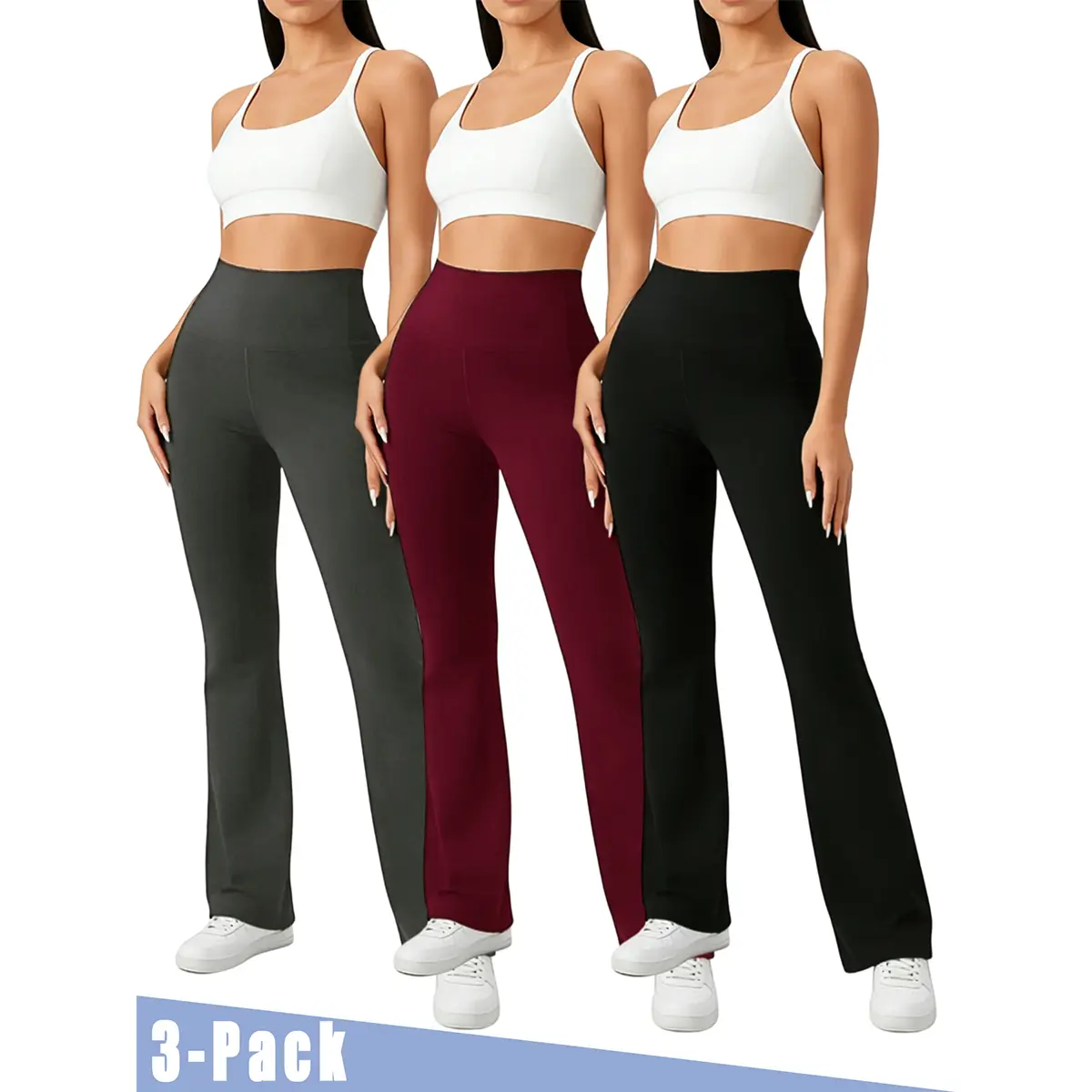 Women’s high-waisted flared pants—comfortable, breathable, soft, highly elastic—ideal for casual spring/summer wear and yoga.