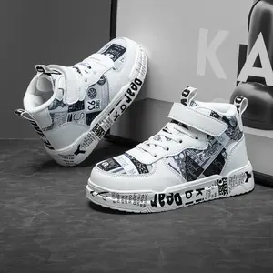 Girls' Fashion Casual Sports Boots, New Four Seasons Style, Color Block Patchwork, Hook and Loop Closure Design, Futuristic Letter Graffiti Sneakers