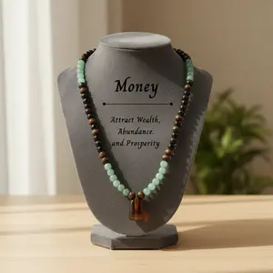 Money attraction necklace with green aventine and tiger's eye pendant healing crystal, anniversary, holiday and theme party jewelry charming crystal bracelet, long chain, sweater chain, ideal gift jewelry for men and women