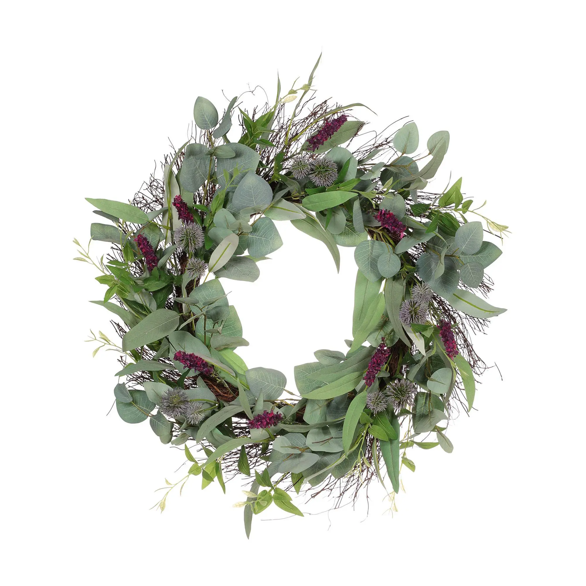 Puleo 24" Lavender Floral Spring Wreath With Gr een Leaves