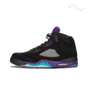 Black Nubuck Upper High-Top Retro Basketball Shoes with Grape Purple and Teal Accents