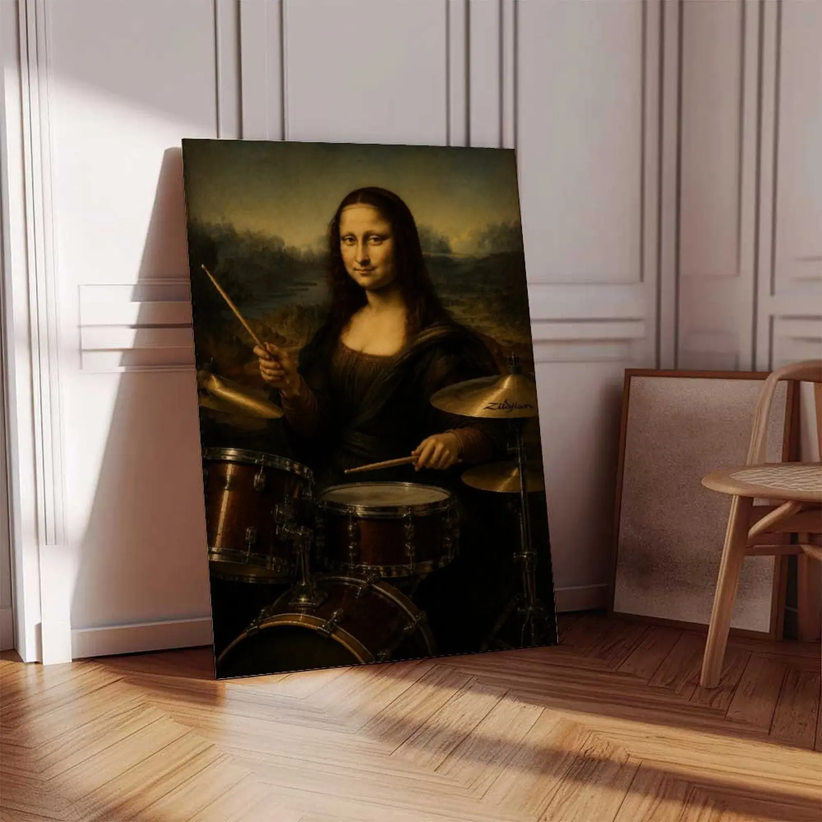 2D Flat, 2D Flat, Enchanting Renaissance-Inspired Flute Painting, Perfect Wall Art Canvas for Music Lovers and Classic Art Enthusiasts, Elegant Home Decor Gift, Timeless Mona Lisa Style Portrait in Warm Oil Colors for Living Room, Bedroom, or Studio