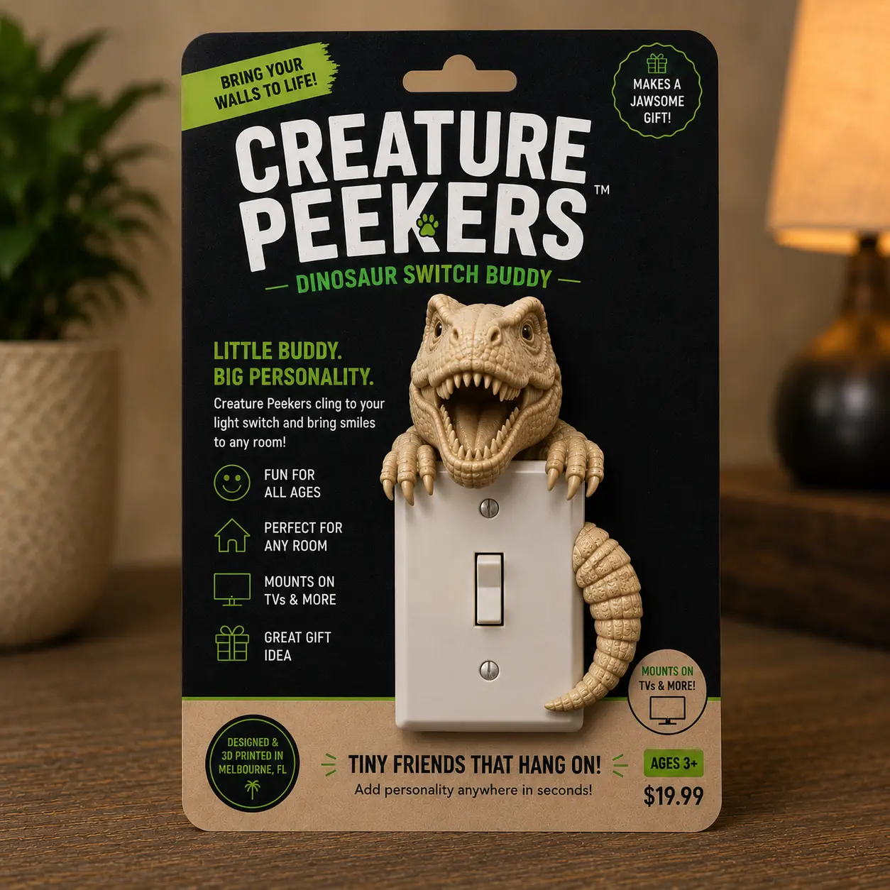 Creature Peekers T-Rex Fun Wall Decor To Mount Anywhere | Dinosaur Gift | Housewarming Gift