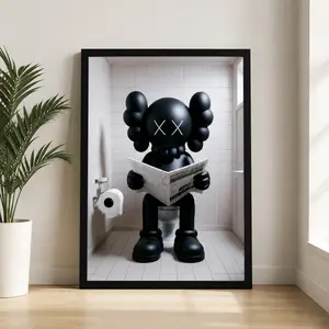 Kaws Toilet Poster |   Hypebeast Figure Reading Newspaper Wall Art for Bedroom & Room Decor
