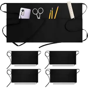 Household daily necessities 4 Pack Server Apron with 3 Pockets - Waitress Apron, Waterproof Short Waist Aprons for Women and Men, Black