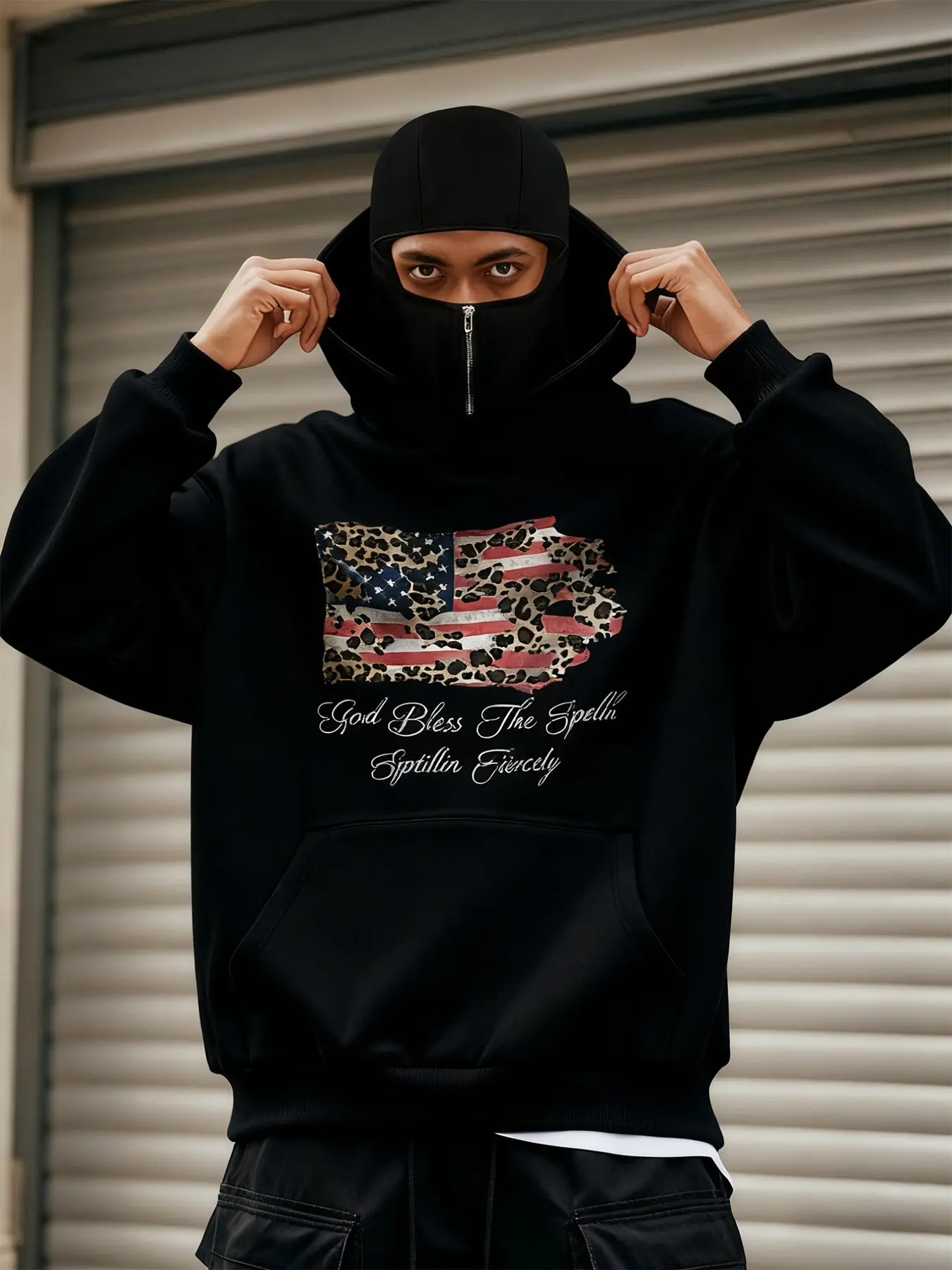Unisex Dark Street Style Hooded Sweatshirt, Fall & Winter Ninja Design, Windproof Double Layer Hoodie, Outdoor Sports, Motorcycle Travel