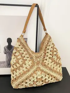 Women's Solid Hollow Out Design Shoulder Bag, 2025 New Style Large Capacity Tote Bag for Daily Used, Casual Trendy Versatile High-quality Daily Commuting Bag