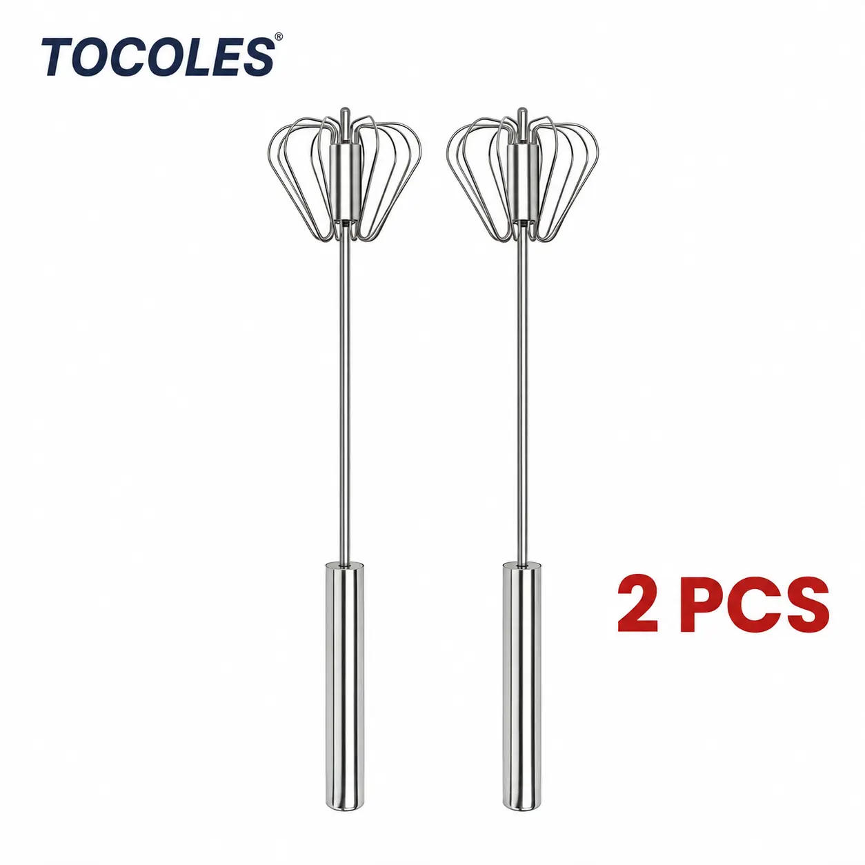 AA Food-Grade Stainless Steel Hand-Push Rotary Whisk, Rust-Resistant with Sturdy Riveted Construction, Semi-Automatic Kitchen Utensil for Coffee, Egg Whisking and Cooking Tasks, Easy to Clean