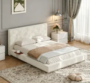 AirFrame Queen Bed Frame with Adjustable Sliding Side Table Visual Floating Effect, 8.7'' Cloud Upholstered Sponge Cushion, Easy Assembly
