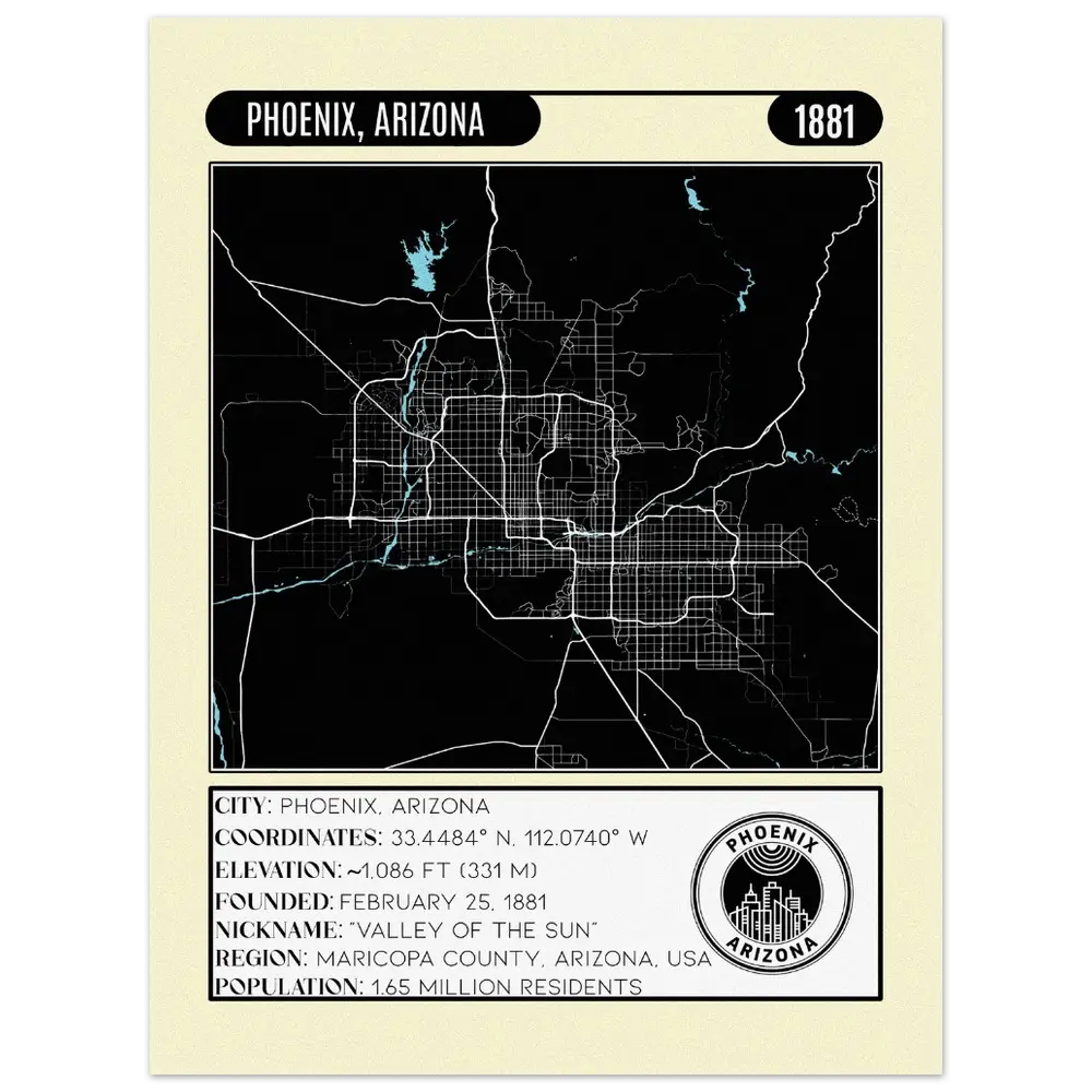 Arizona Paper Map Phoenix Arizona Classic Semi-Glossy Paper Poster Vibrant City Map Print ...