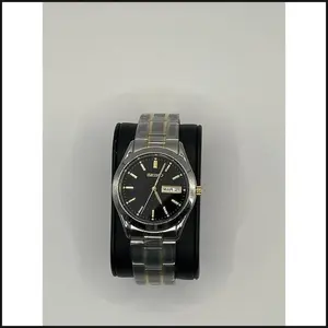 Gents two tone silver-yellow, black-gold dial Seiko watch