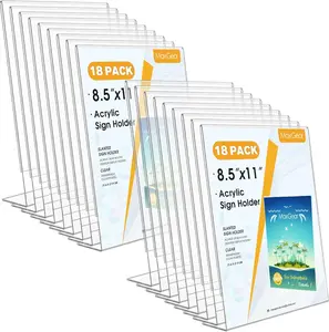 MaxGear Acrylic Sign Holder 8.5 X 11, Plastic Paper Holder With Vertical Slanted Back, Picture Photo Frames Display Stand Flyer and Document Organizer for Office Desktop Use,18 Pack